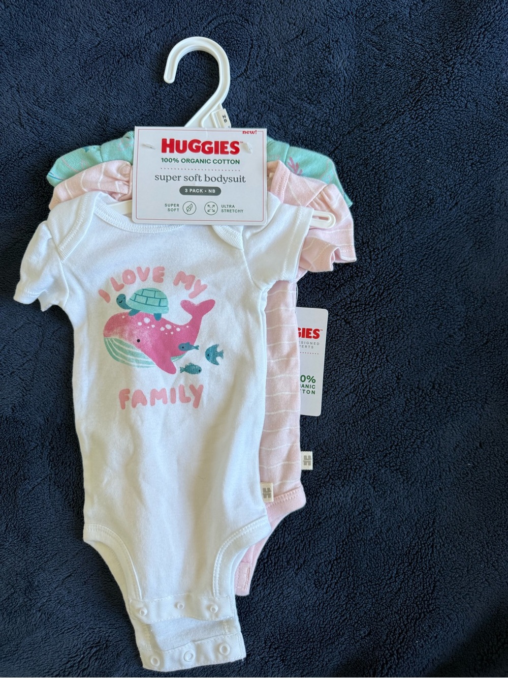 Huggies Organic Cotton Baby Bodysuit 3-Pack - White, Pink & Mint